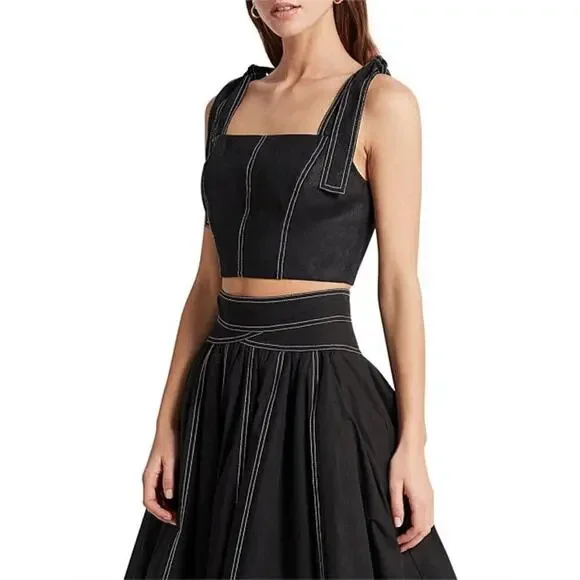 Aje Quietude Linen Bandeau Top Black Size 0